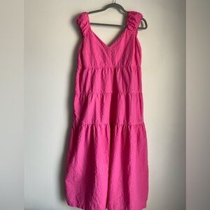 Old navy pink puff sleeve maxi dress hot pink size large *flaw*
